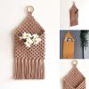 Macramé Pocket Hanger Set - Mustard, Off-White, Grey, and Beige, 22cm Width, 60cm Height, with Wooden Ring