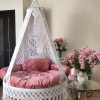 Ethereal Retreat: 33Lx33Wx72H-Inch Off-White Macrame Swing Chair"