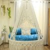 Heavenly Harmony: 50Lx50Wx72H-Inch Off-White Macrame Swing Chair"
