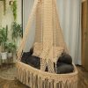 Handcrafted Macramé Swing Chair - Elegant Off-White Design | Sturdy 200kg Weight Capacity